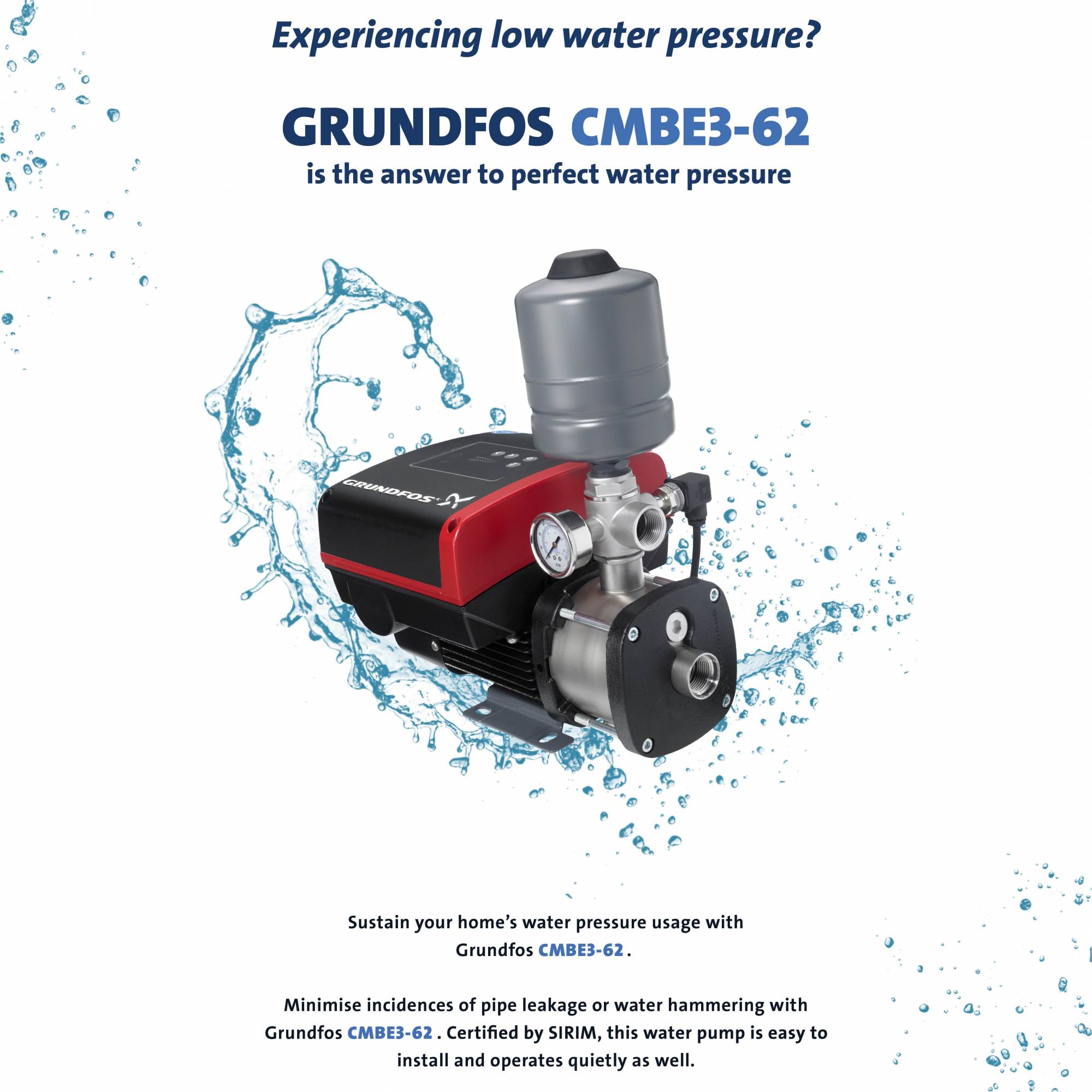 Grundfos CMBE362 Home Water Pressure Booster Pump