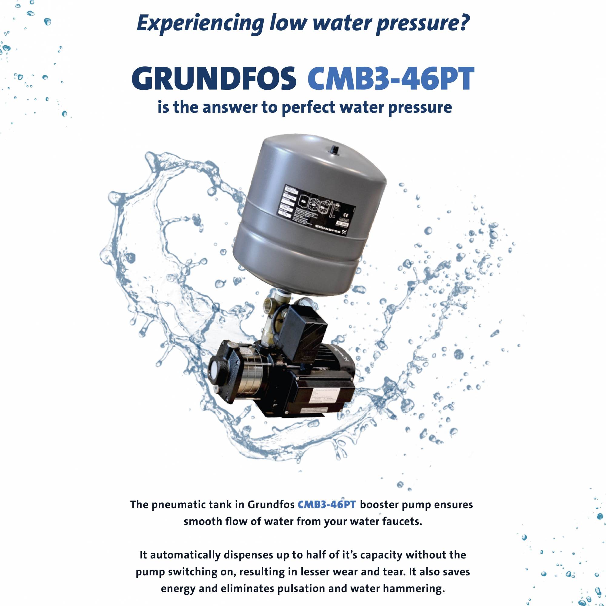 Grundfos CMB346 PT Home Water Pressure Booster Pump
