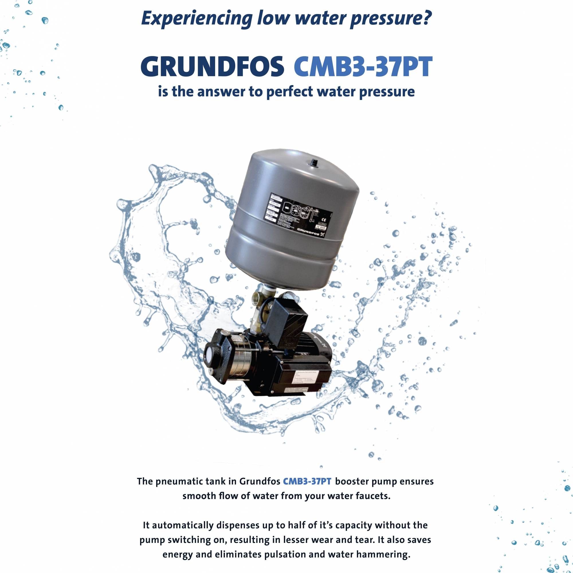 Grundfos CMB337 PT Home Water Pressure Booster Pump