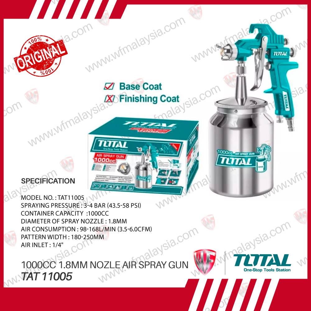 Total TAT11005 1000cc 1.8mm Nozzle Air Spray Gun for Base Coating