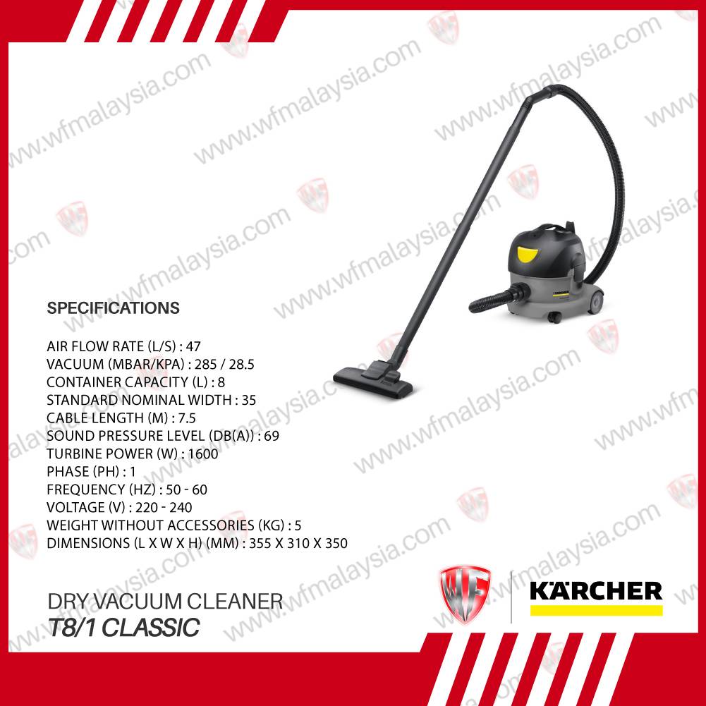 Karcher T8/1 Classic Dry Vacuum Cleaner 8L 1600W Professional Version