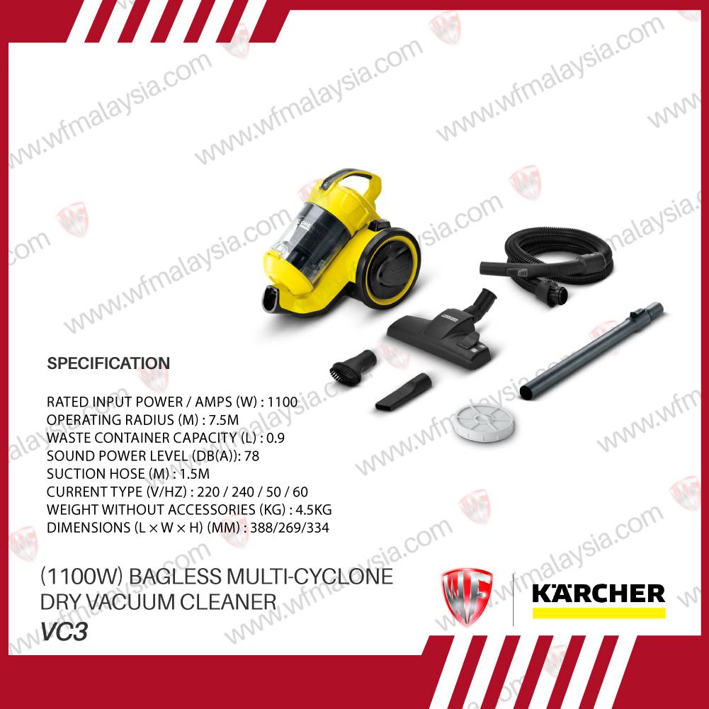 KARCHER VC3 BAGLESS MULTICYCLONE DRY VACUUM CLEANER (1 YEARS WARRANTY)