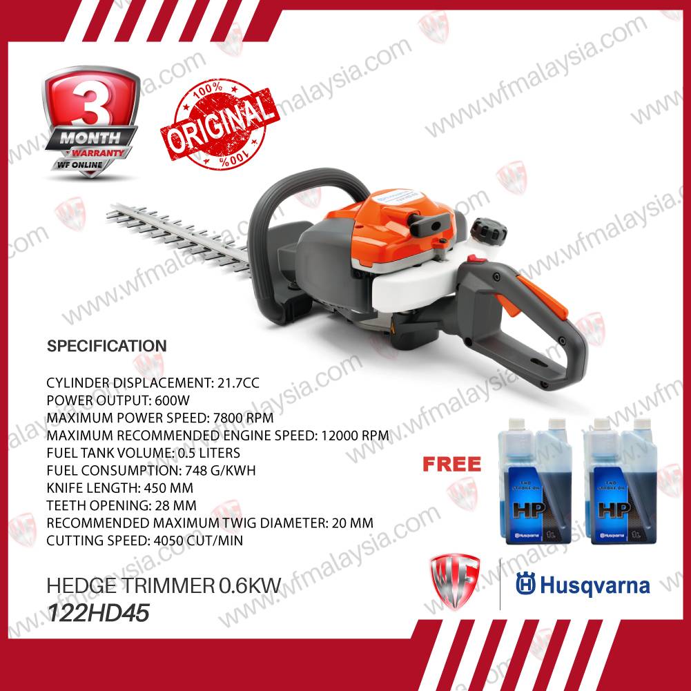 Husqvarna 122HD45 21.7cc 0.8Hp 450mm Gasoline Doublesided Hedge