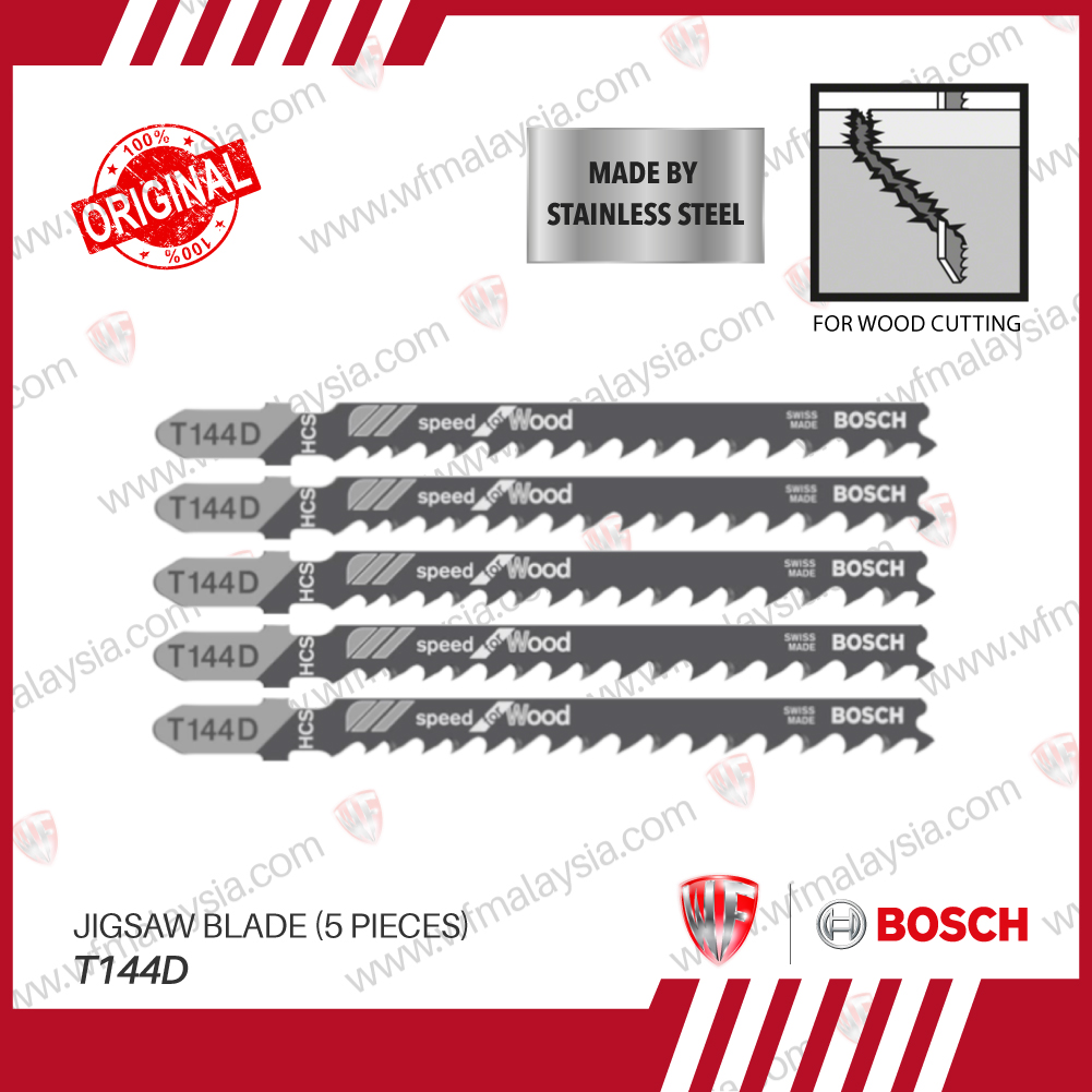 BOSCH Jigsaw Blade T144D Basic For Speed Wood Straight Cutting (5 Pieces)