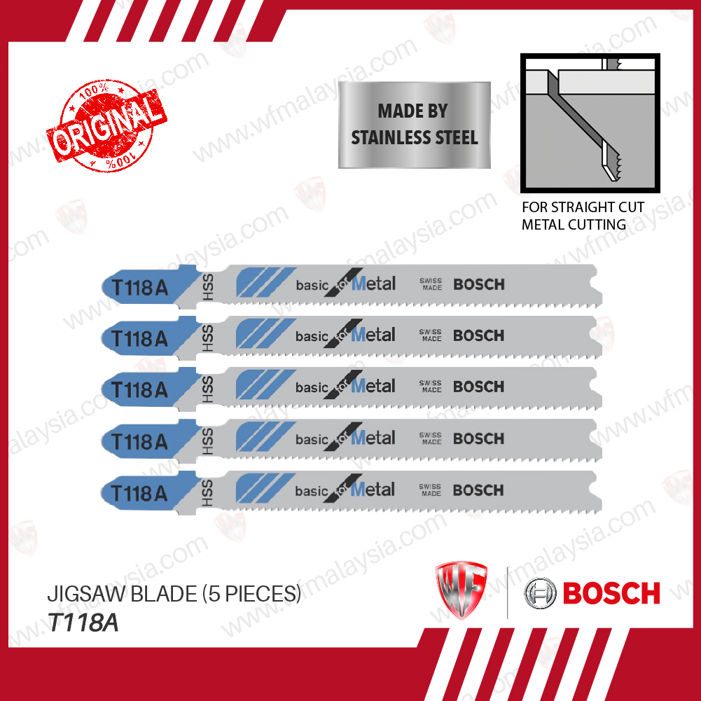 BOSCH Jigsaw Blade T118A Basic For Metal Straight Cutting (5 Pieces)