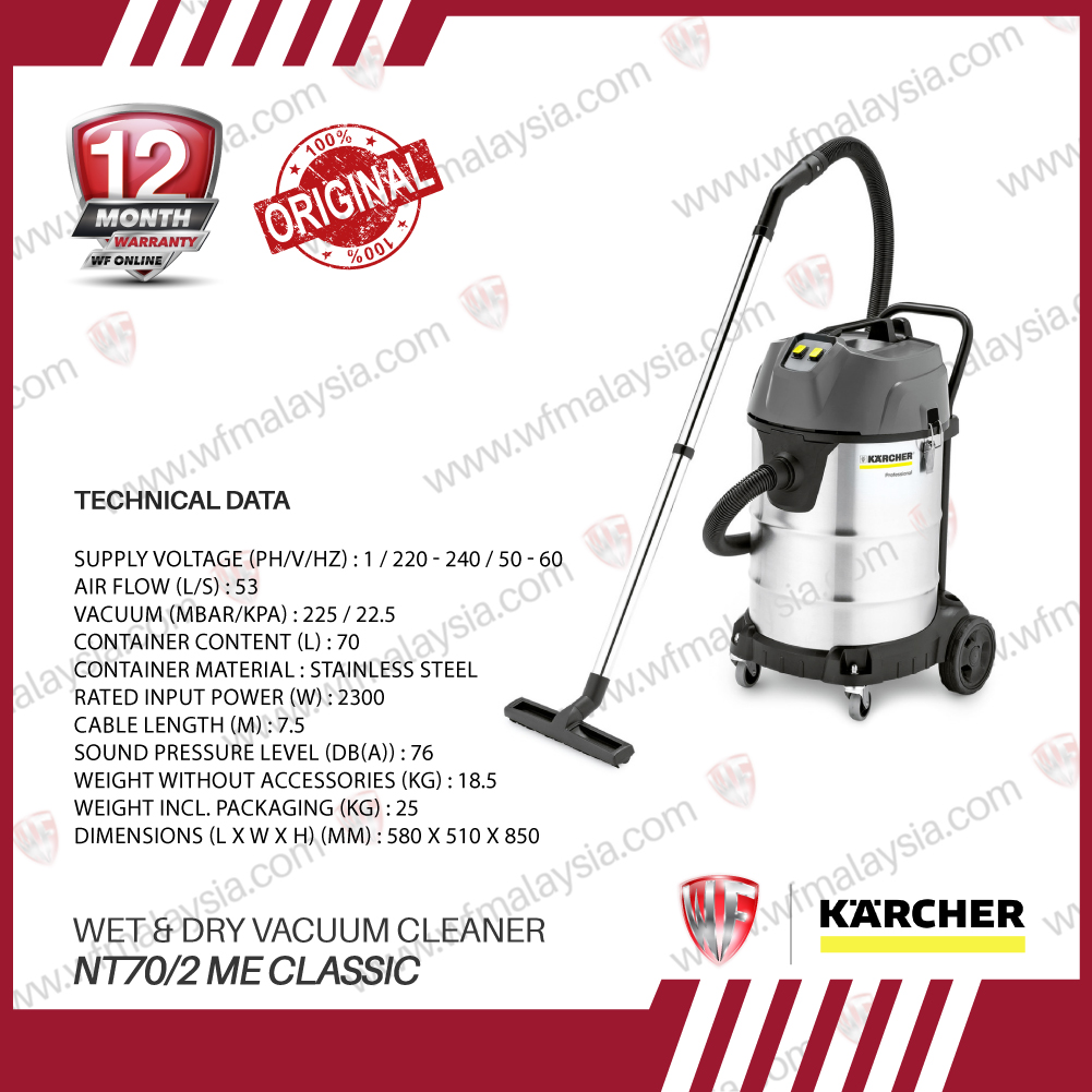 KARCHER NT70/2 ME Classic Wet and Dry Vacuum Cleaner (1 Year Warranty)