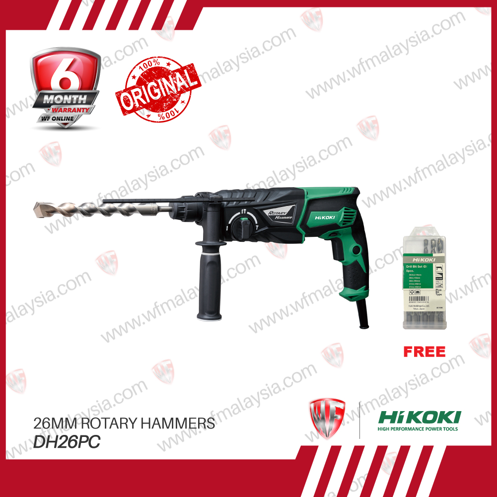 HIKOKI DH26PC 26mm ROTARY HAMMER 830W Concrete Wood Steel Core Bit (6