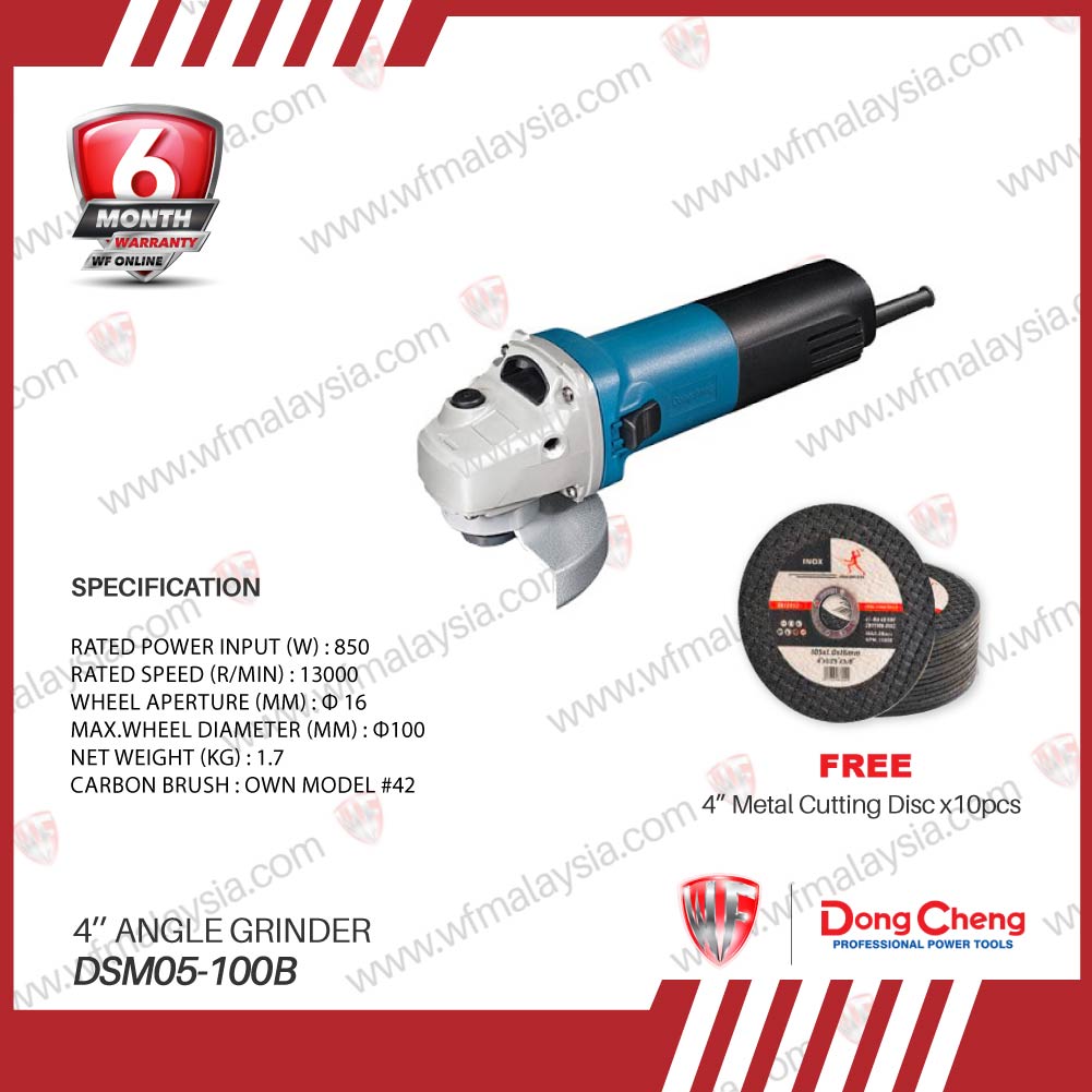 DONGCHENG DSM05100B 4" ANGLE GRINDER 850W FOC 4" METAL CUTTING DISC