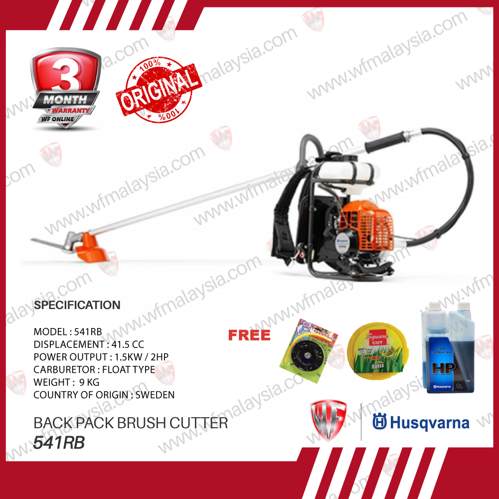 Husqvarna 541RB Backpack Brush Cutter FOC Husqvarna 2T Oil 1L  Nylon Cutter Blade Sufix 1LB Nylon Cutter